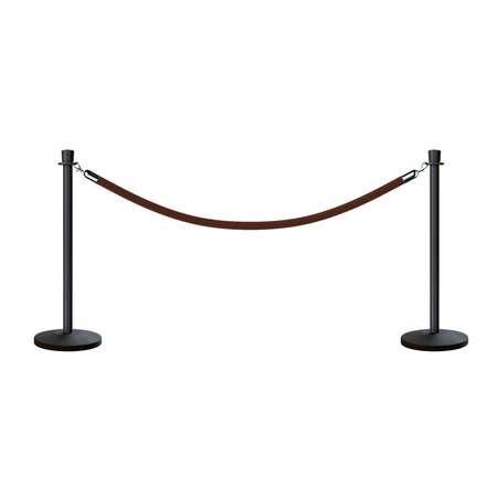 MONTOUR LINE Stanchion Post and Rope Kit Black, 2 Crown Top 1 Tan Rope C-Kit-2-BK-CN-1-PVR-TN-PS